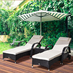 Rattan Sun Lounger Set With Side Table And Cushion | Black