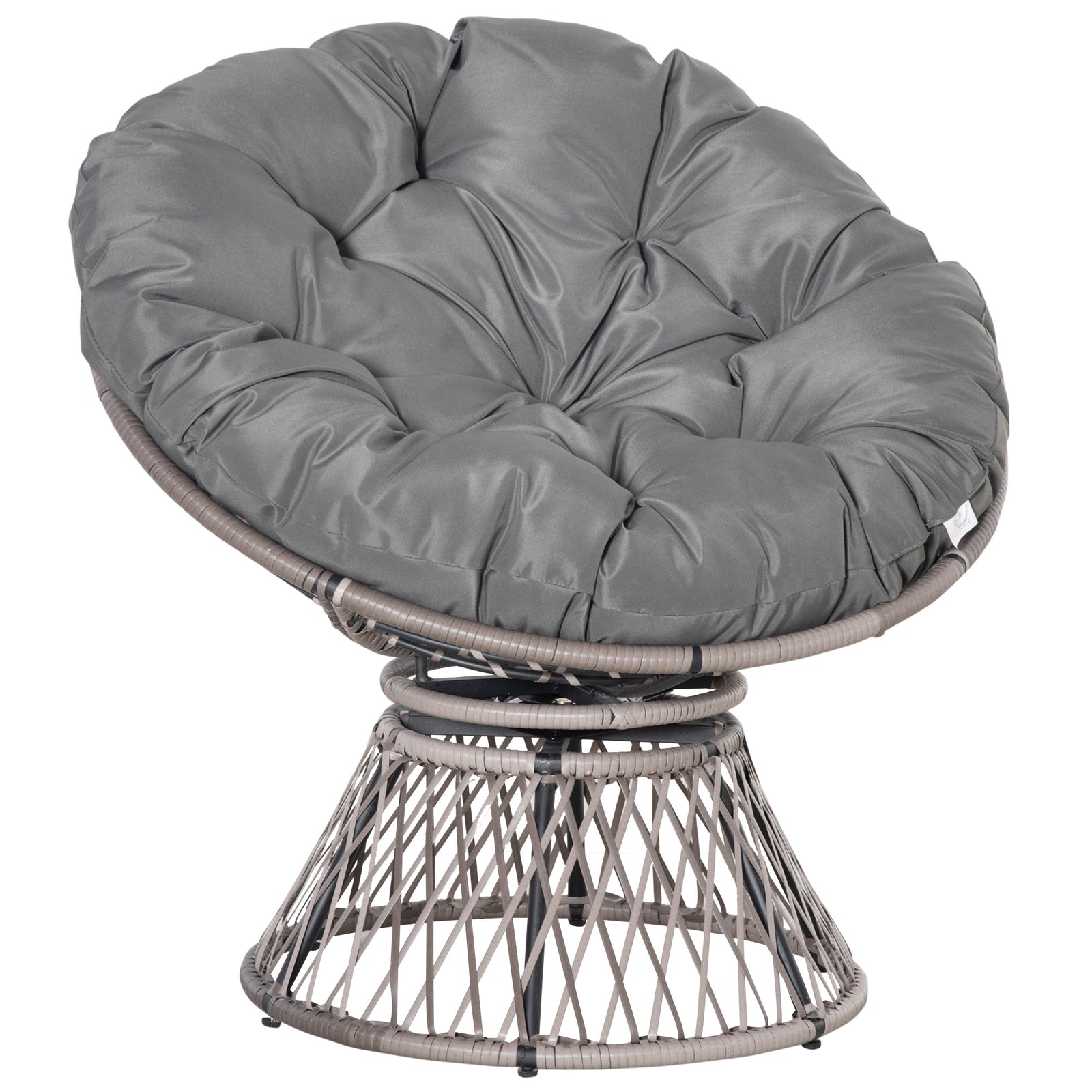 360 Degree Swivel Rattan Papasan Moon Bowl Chair Round | Gray