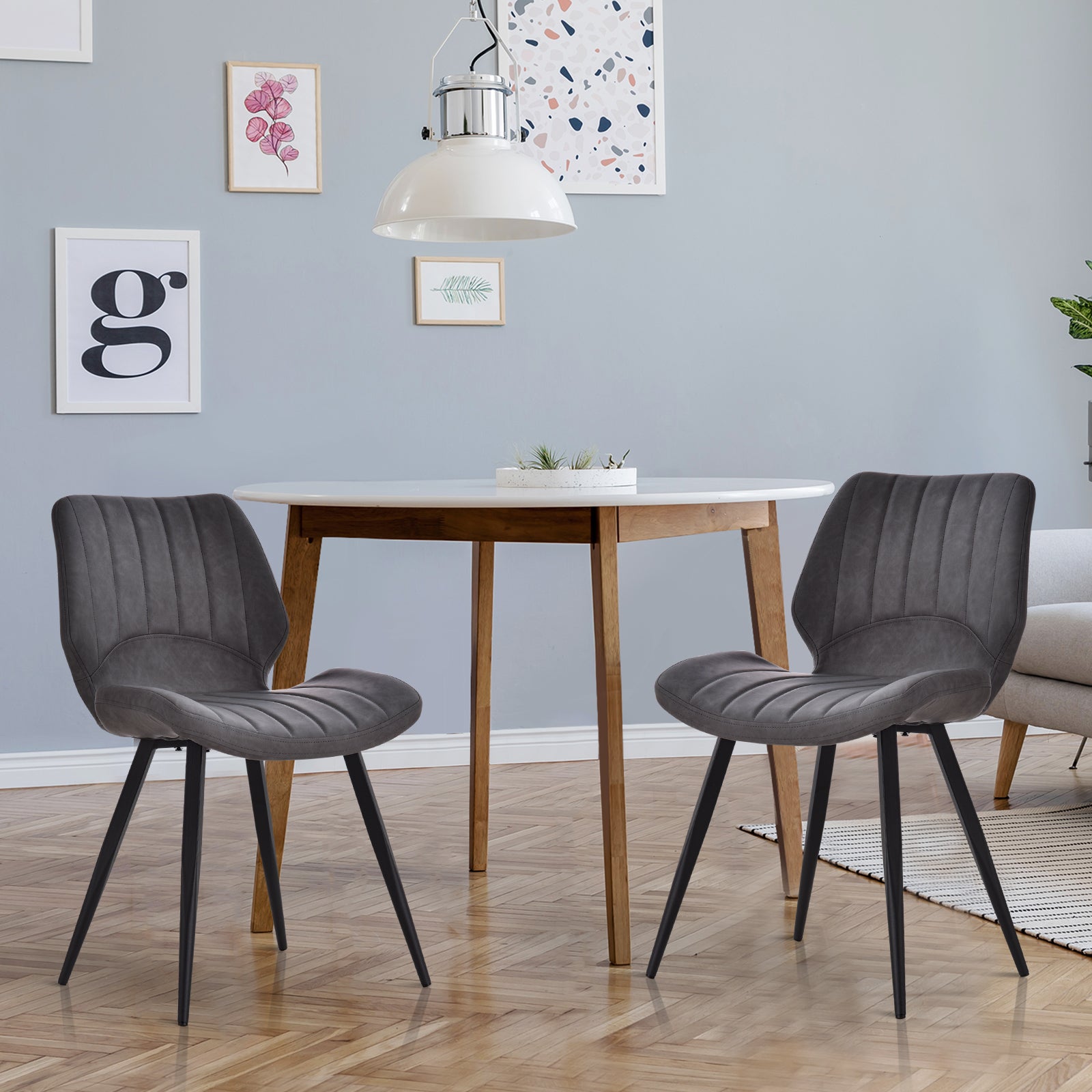 Set Of 2 Vintage Pu Leather Dining Chair Moulded Padded | Dove Gray