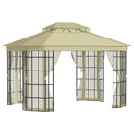 3.7x3m Patio Gazebo With 2-tier Roof And Mosquito Netting