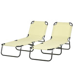Folding Sun Loungers Set Of 2 With Adjustable Backrest | Beige