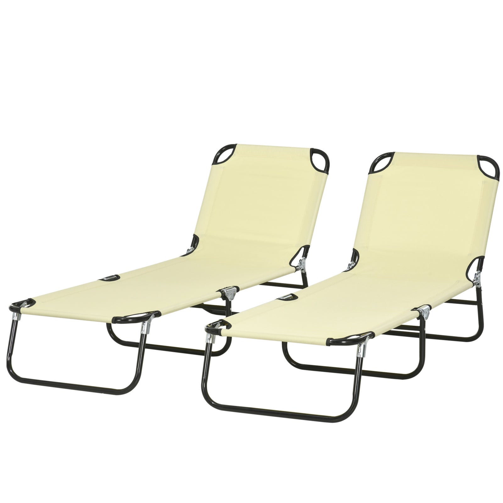 Folding Sun Loungers Set Of 2 With Adjustable Backrest | Beige