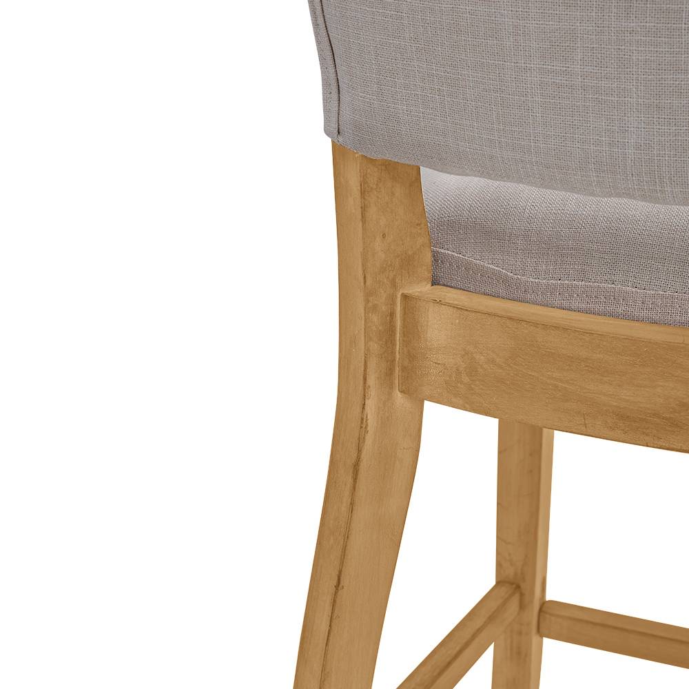 Set Of 2 Beige Linen Upholstered Bar Stools – Armless Counter Chairs With Solid Hardwood Legs, Modern Style