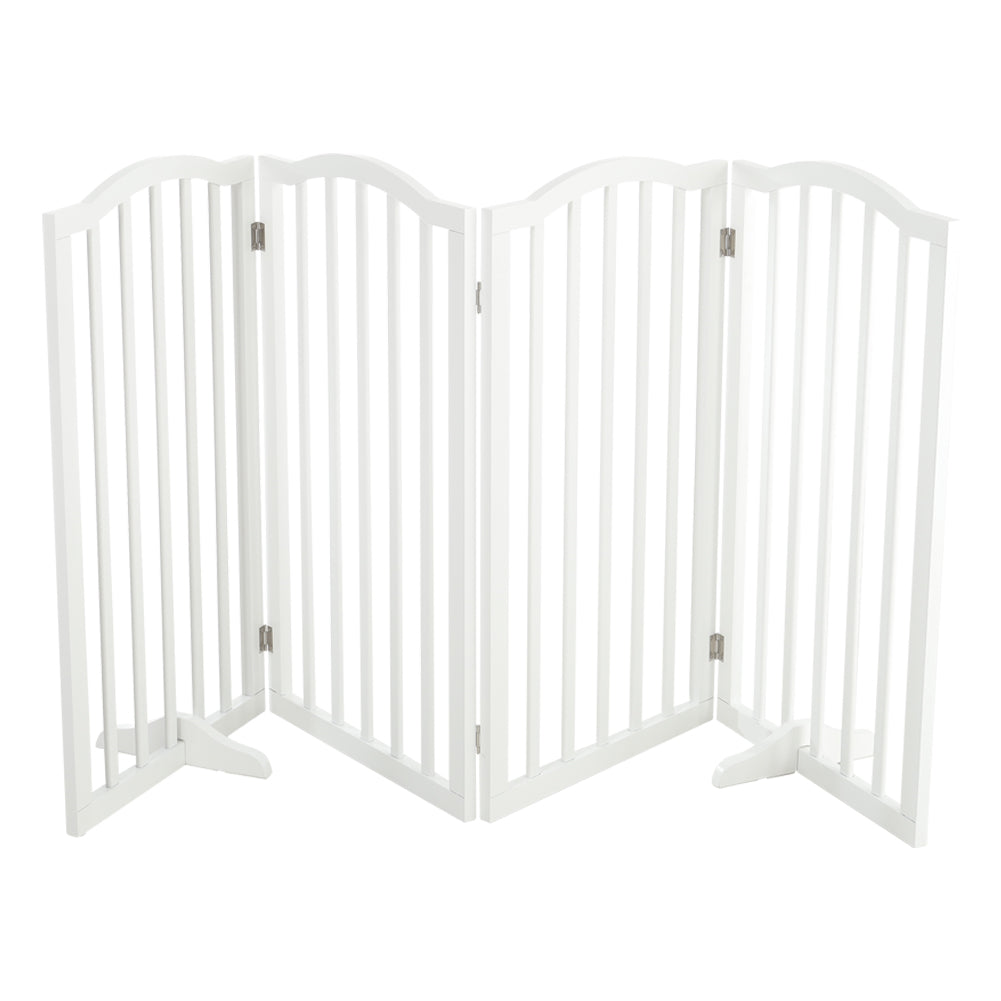 Foldable Freestanding 3/4-panel Arched Pet Gate, Indoor Safety Barrier For Doorways, Halls & Staircases | Large | White