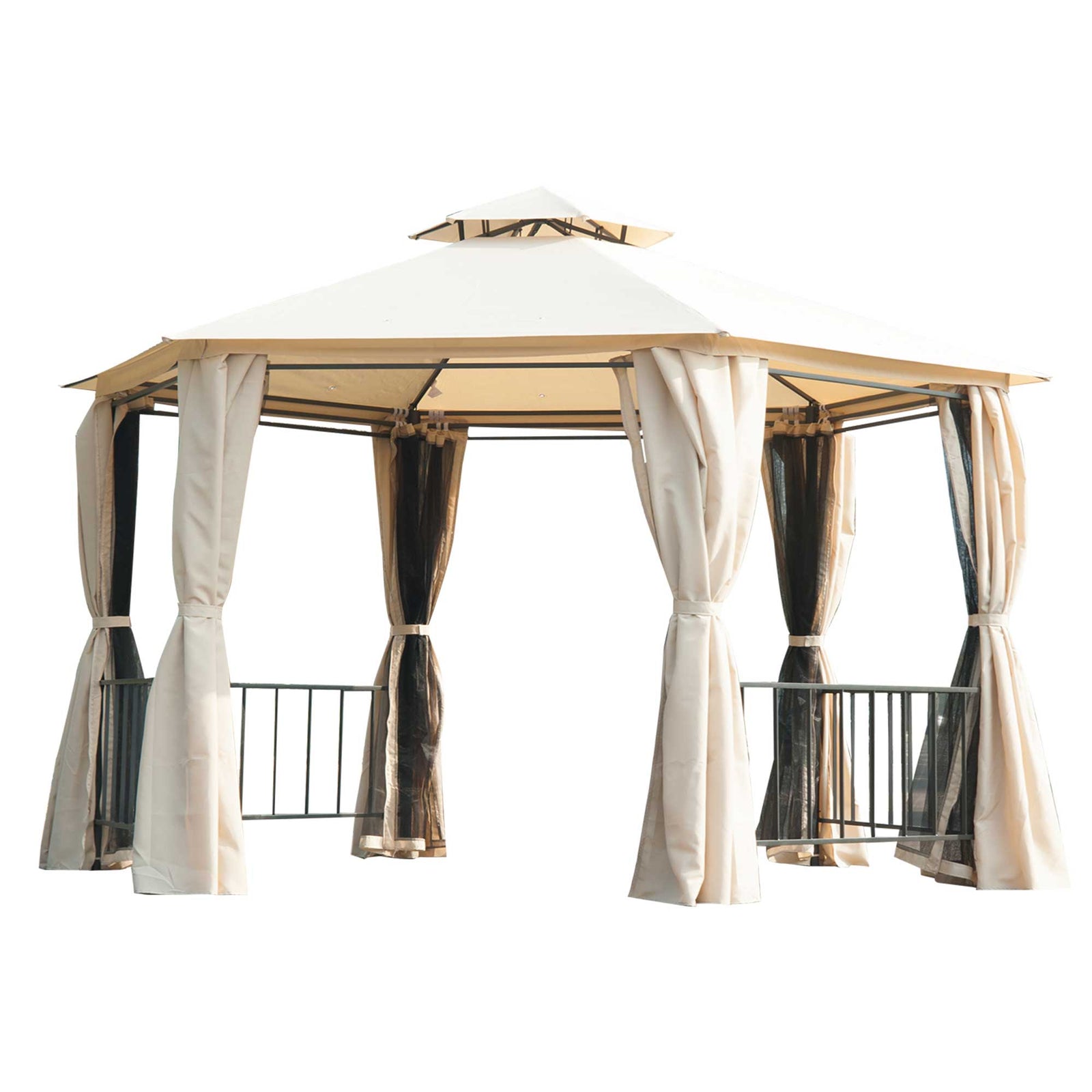 Gazebo Canopy 2 Tier Patio Shelter Steel For Garden | Beige