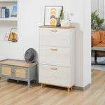 12 Pair Slim Shoe Storage Cabinet W/ 3 Flip Drawers | One Size | Cream