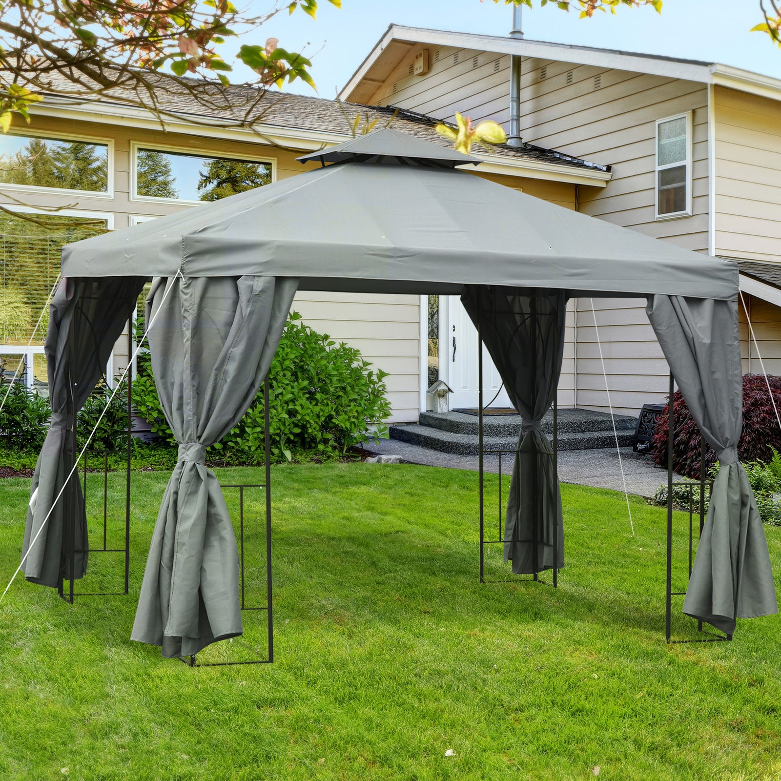Garden Metal Gazebo Sun Shade Shelter Outdoor Party Tent | Gray