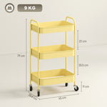 3 Tier Rolling Utility Cart With 3 Mesh Basket | One Size | Yellow