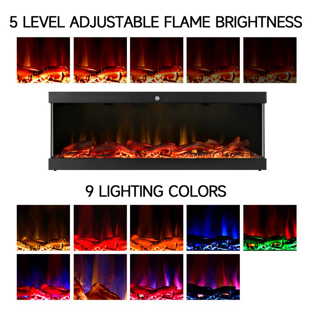 50''wall Mounted & Recessed Electric Fireplace – 9 Led Flame Colors, Remote & Wifi Control,24h Timer Function, Adjustable Heat