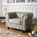 Button Tufted Faux Leather Living Room Armchair | Grey