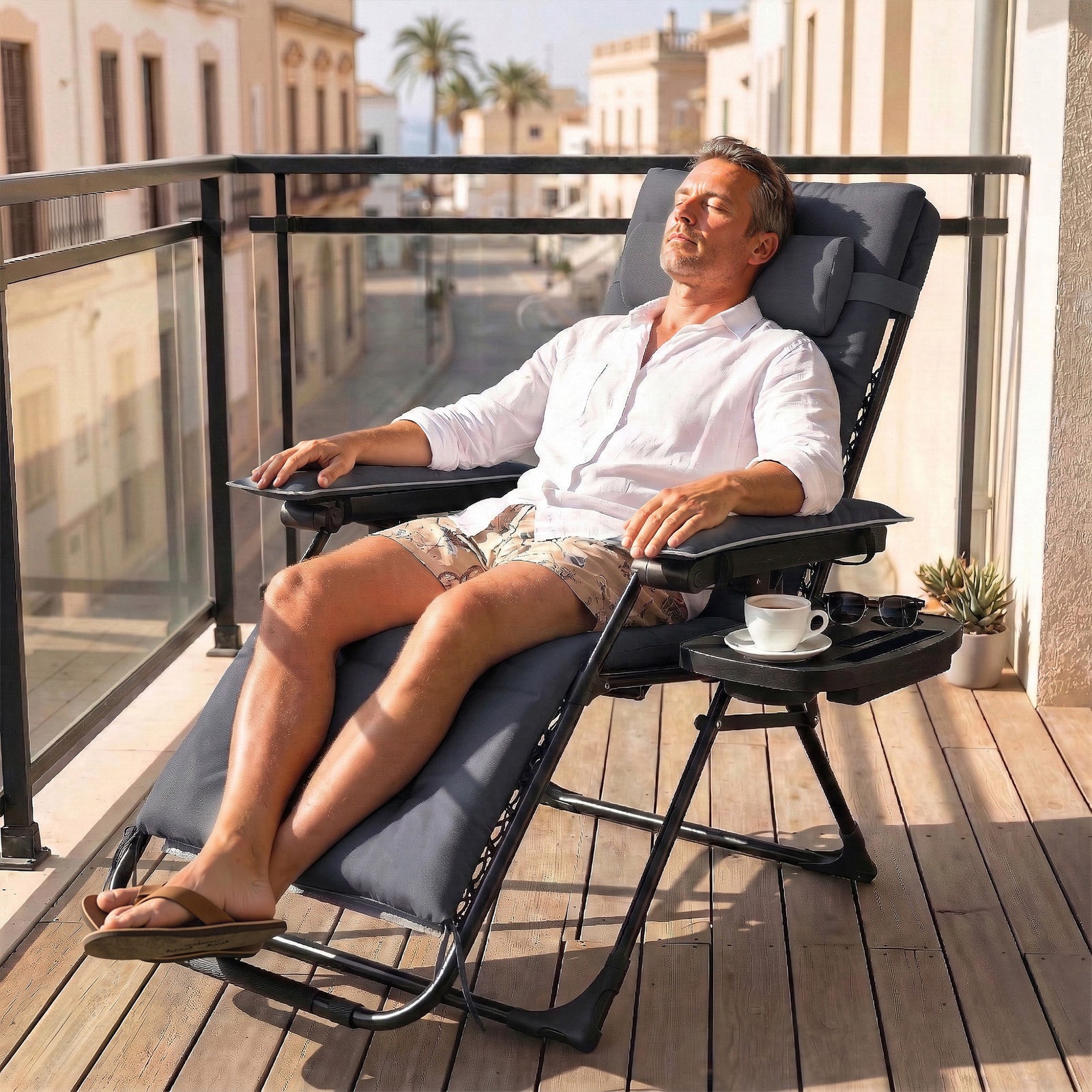 Zero Gravity Chair Sun Lounger With Cup Holder, Cushion | Dark Grey