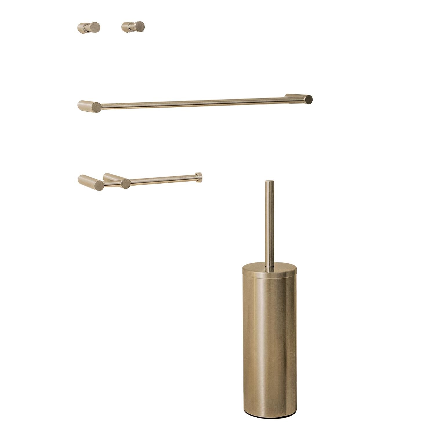 Bathroom Accessory Set 5 Pcs Hooks Rail Toilet Brush&paper Holder | Brushed Stainless Steel