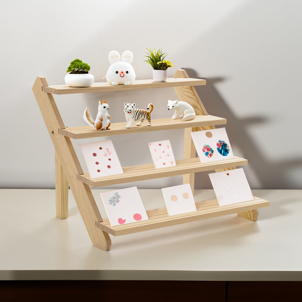 4 Tier Pine Wood Desktop Display Stand