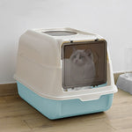 Large Hooded Top Entry Cat Litter Box With Scoop | Sky Blue