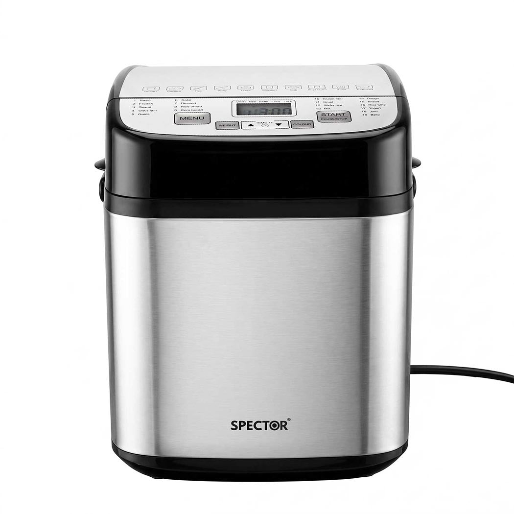 Spector Bread Maker 19 In 1 Compact Machine 15h Timer 1.5lb Black Silver