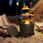 Round Fire Pit W/ Lid & Poker, Black