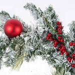 HOMESCAPES Frosted Artificial Christmas Garland With Red Baubles