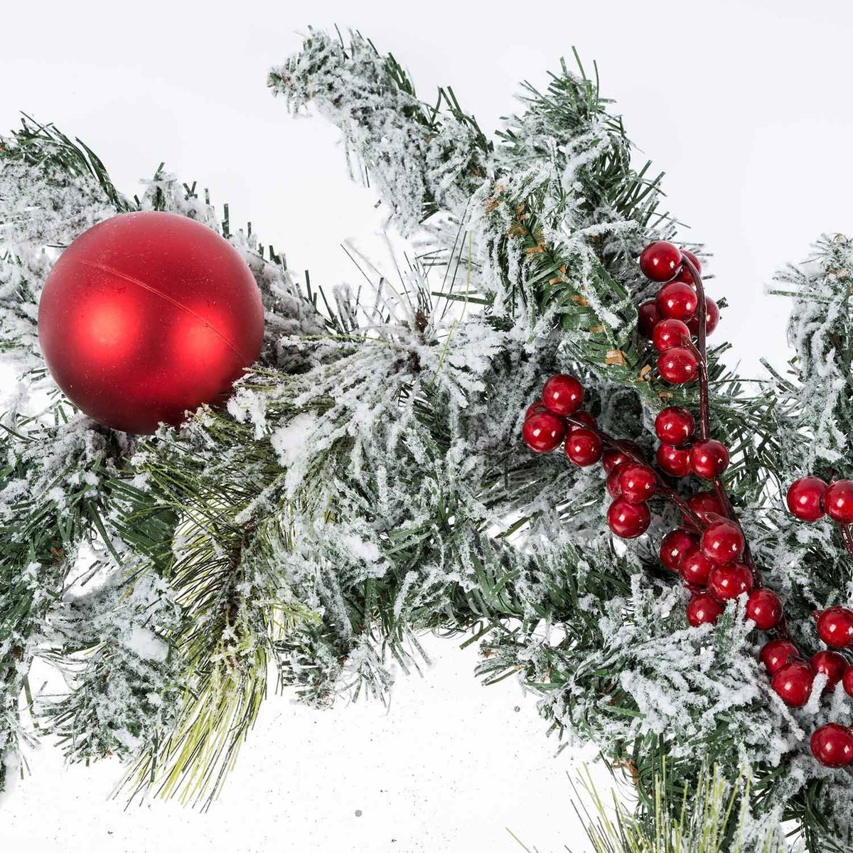 HOMESCAPES Frosted Artificial Christmas Garland With Red Baubles