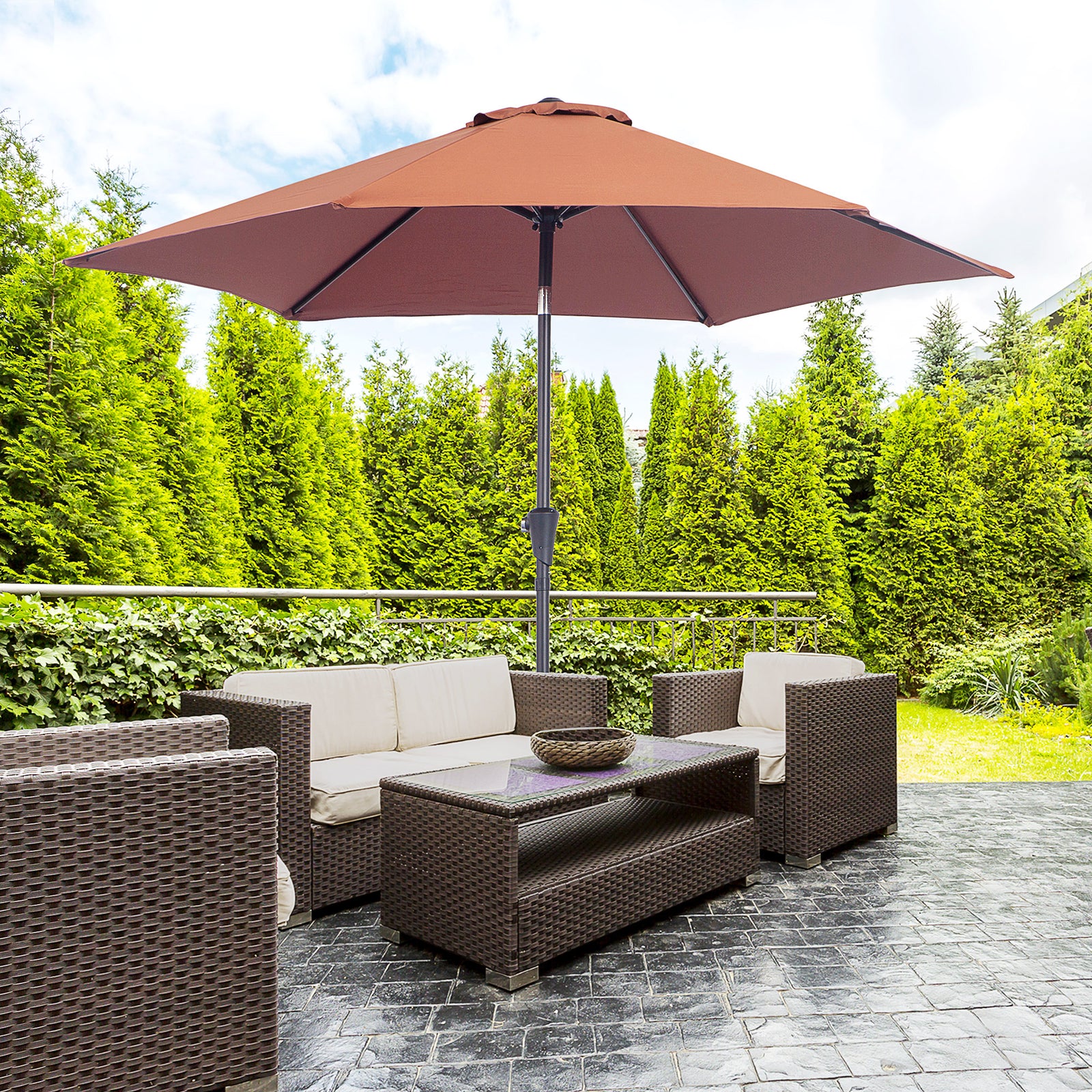 2.6m Patio Umbrella With Tilt Crank | Coffee