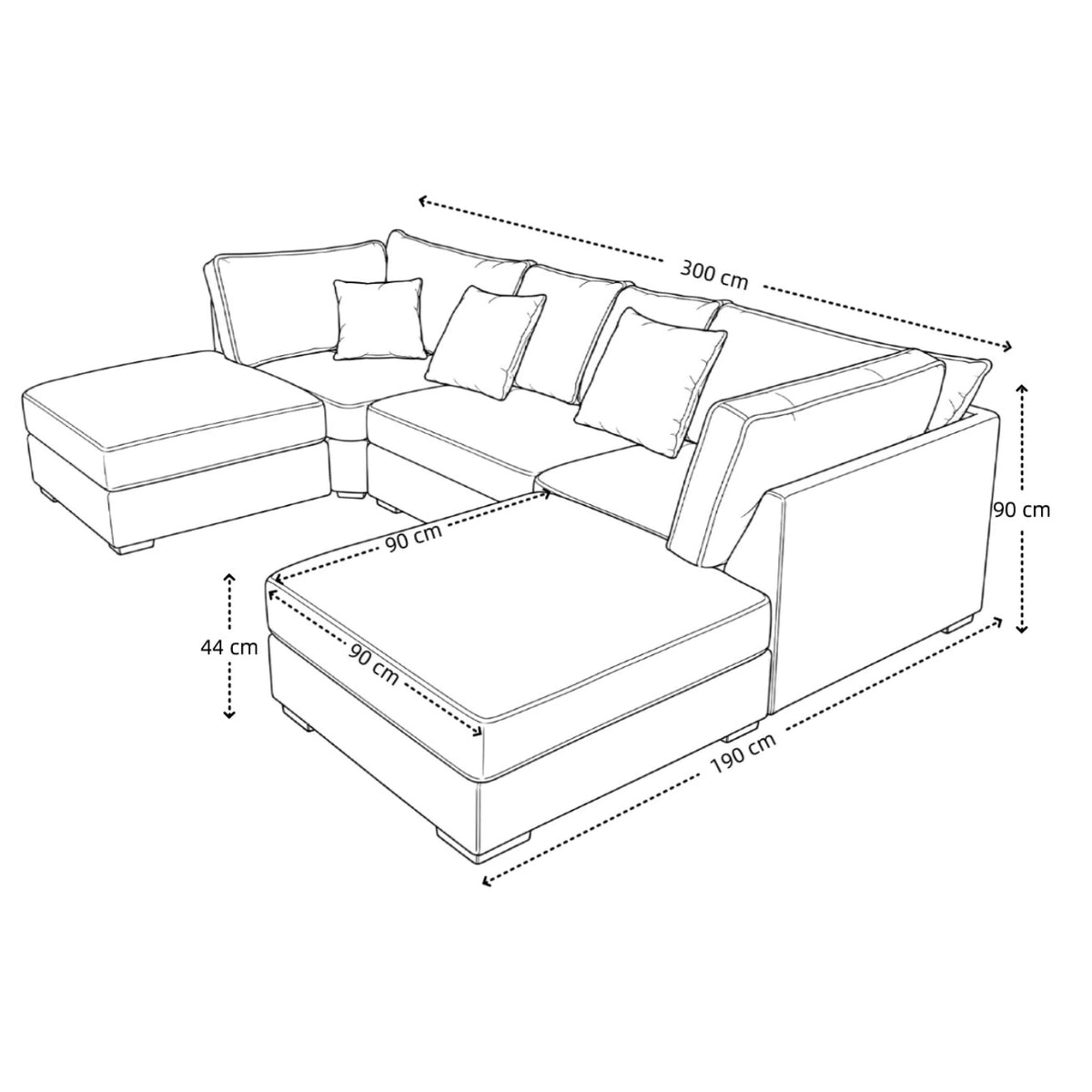 The Chelsea U-shaped Modular Corner Sofa With Deep Seat | 5 Seat | Light Grey