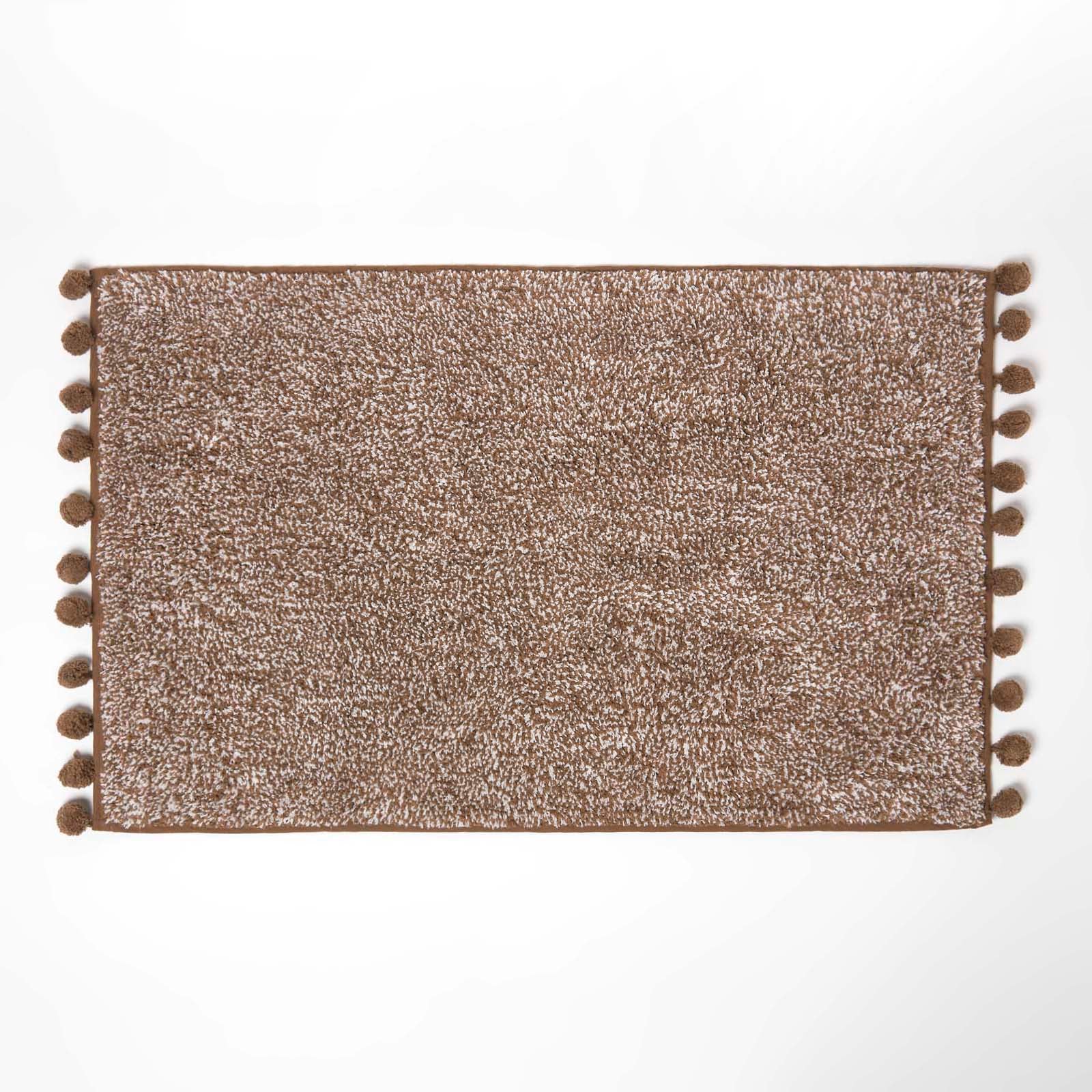 Tufted Cotton Bath Mat With Pom Pom Edges | 50 x 80cm | Chocolate Brown