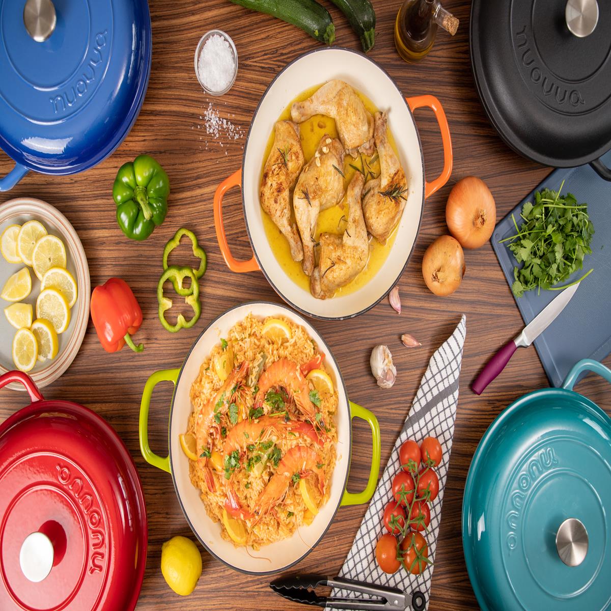Shallow Cast Iron Casserole Pot With Lid  - 30cm , 3.7-quart | Blue