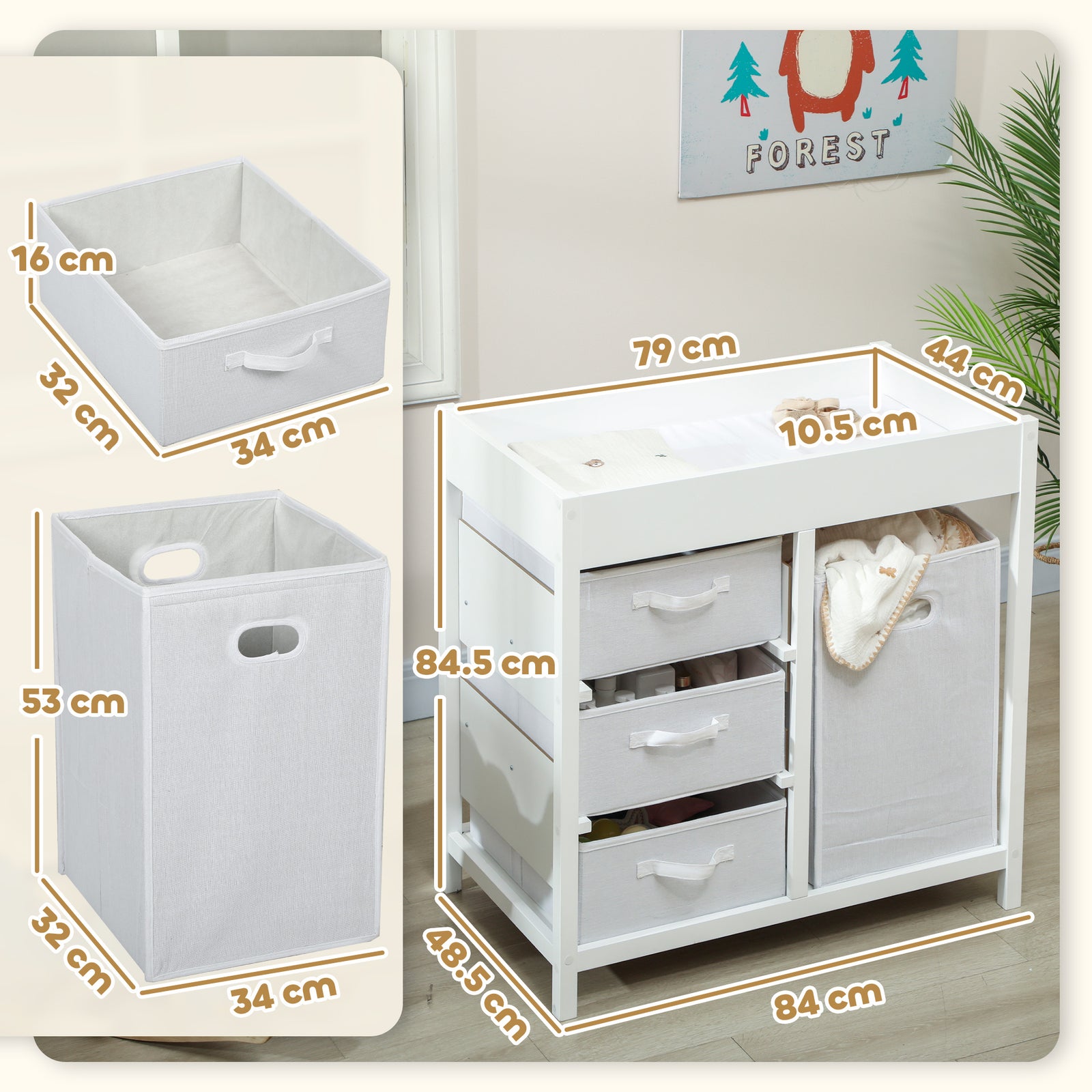 Baby Changing Unit With 4 Drawers, Diaper Changing Table | White