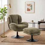 Chenille Lazy Chair With Ottoman, 360 Swivel | Dark Green