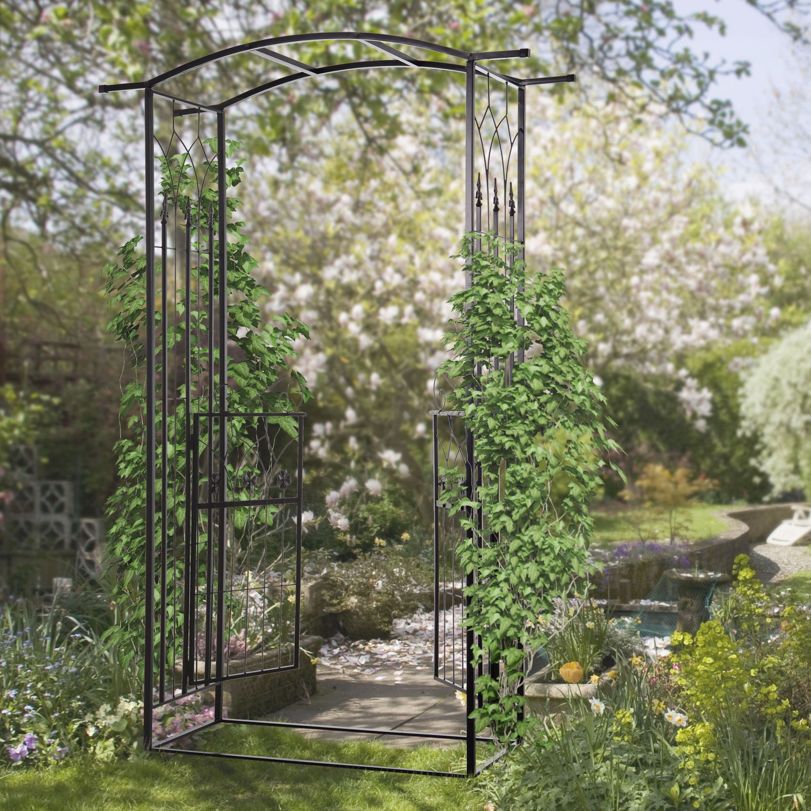 Garden Outdoor Arch With Door, Patio Decoration, 131x49x200 Cm