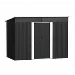 8.53 ft x 6.36 ft Heavy Duty Metal Garden Storage Shed With Windows, Lockable Sliding Doors & Galvanized Steel Base – Weatherproof Outdoor Tool Shed, Charcoal Black