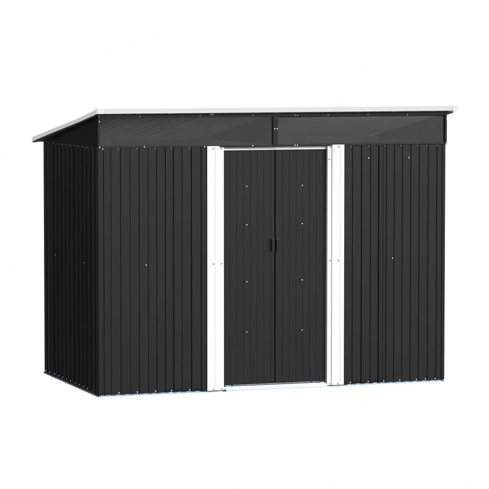 8.53 ft x 6.36 ft Heavy Duty Metal Garden Storage Shed With Windows, Lockable Sliding Doors & Galvanized Steel Base – Weatherproof Outdoor Tool Shed, Charcoal Black