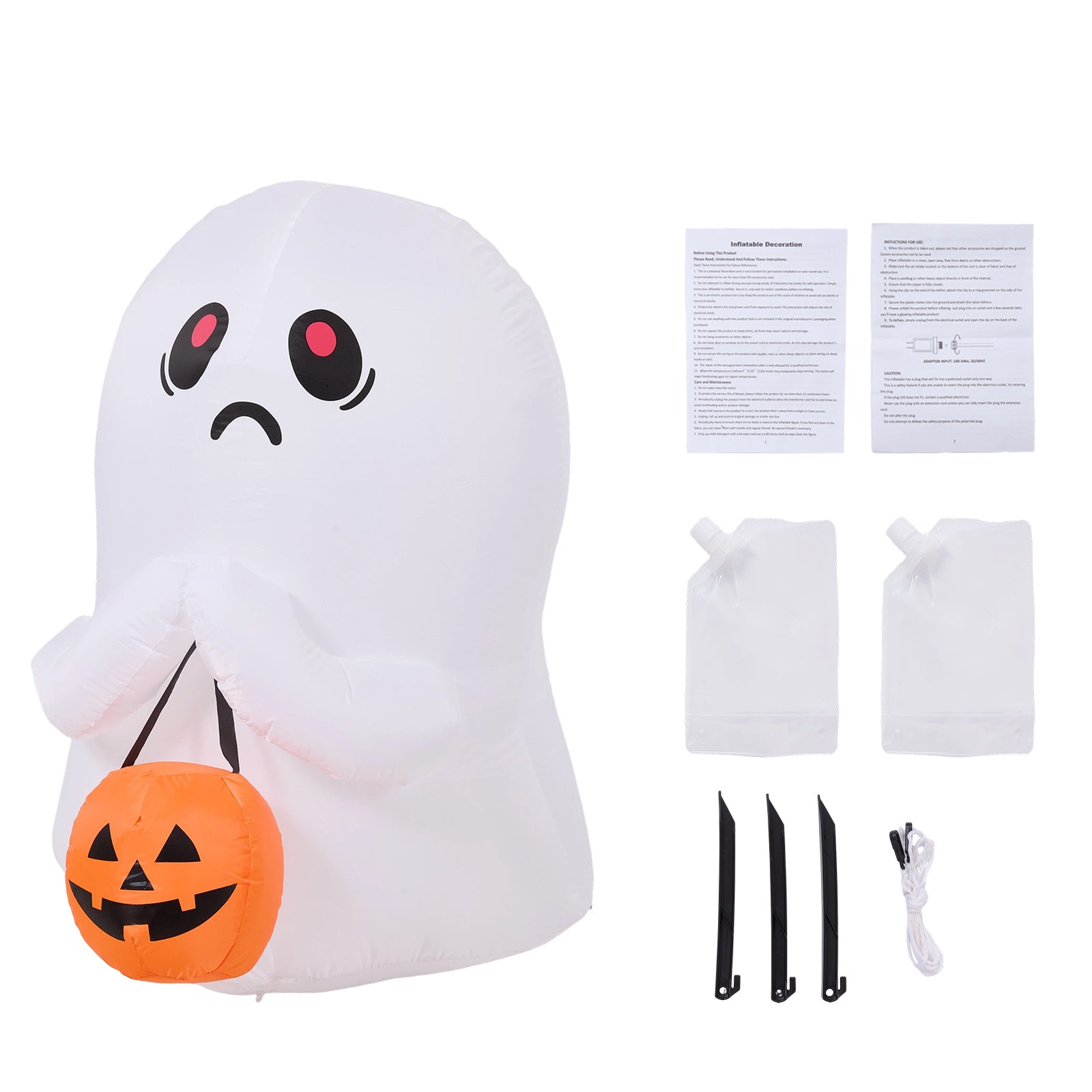 Breeins 3 Ft Halloween Inflatable Ghost Holding Pumpkin Bucket With Led Lights