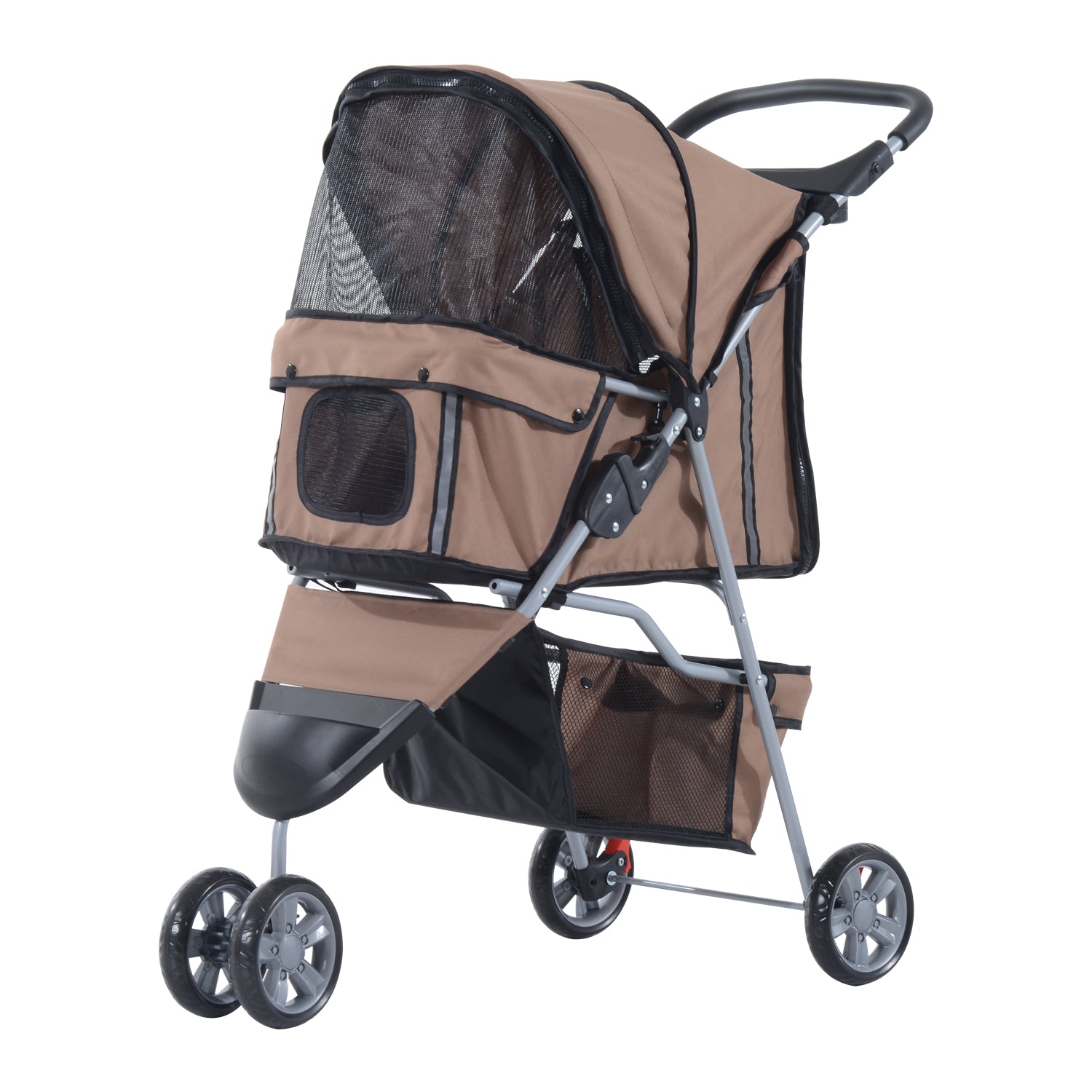 Pet Stroller Pushchair Carrier For Cat Puppy With 3 Wheels | Brown