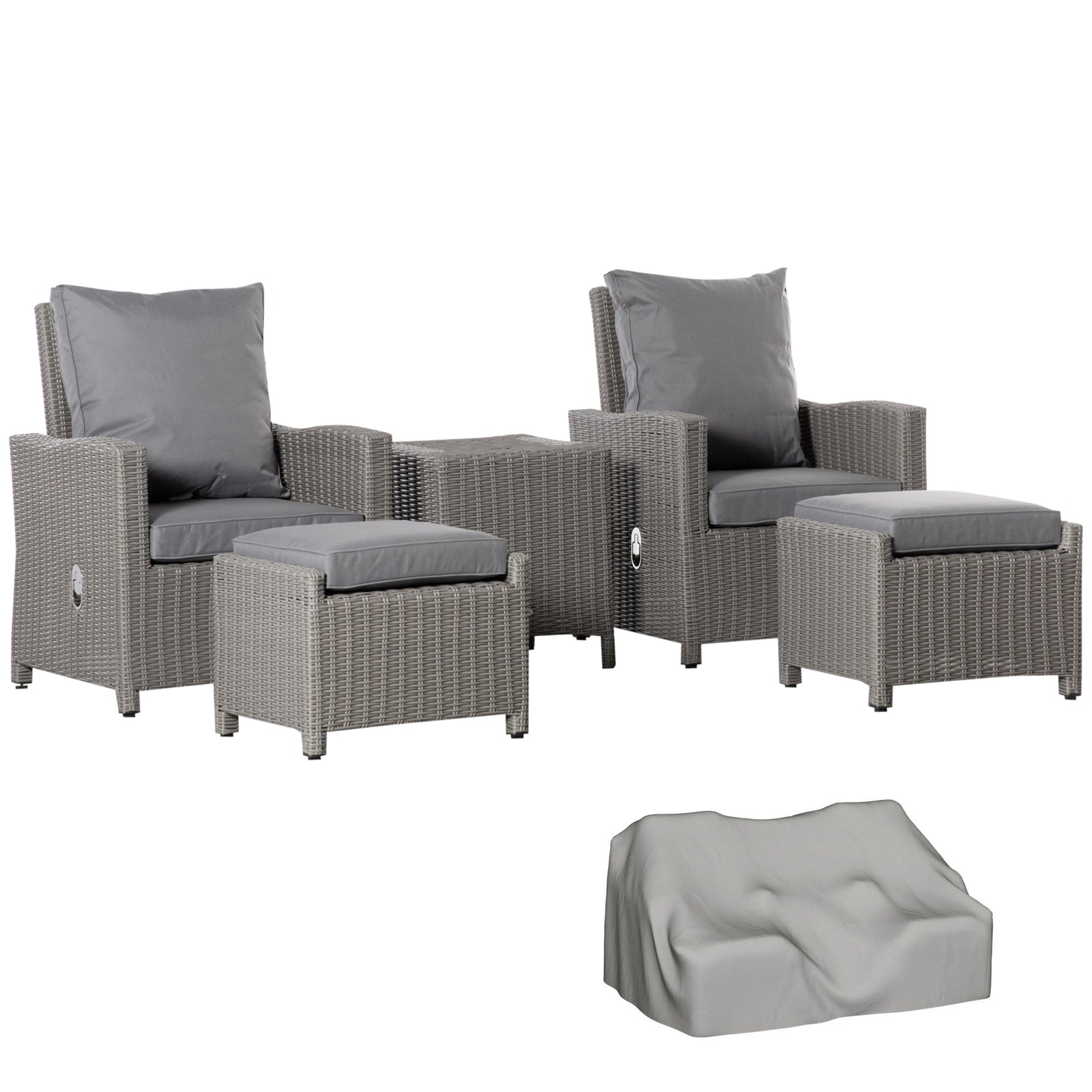 5 Pcs Rattan Sofa Lounge Footstool Coffee Table Set