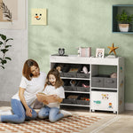Kids Toy Storage Unit With 11 Fabric Bins, 3 Stickers | White