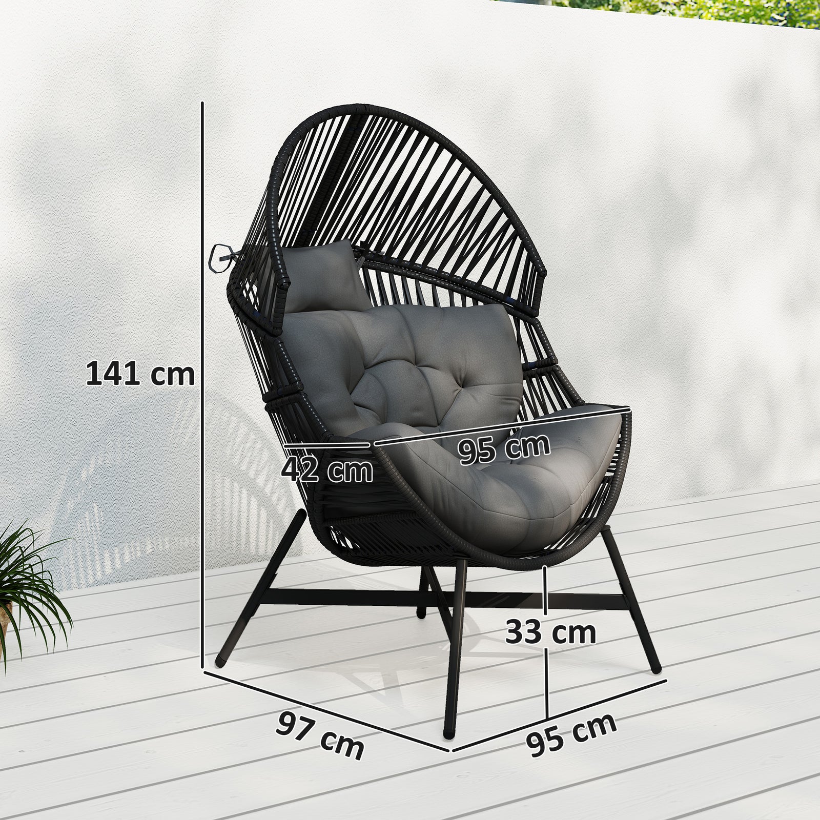 Standing Rattan Garden Egg Chair With Headrest