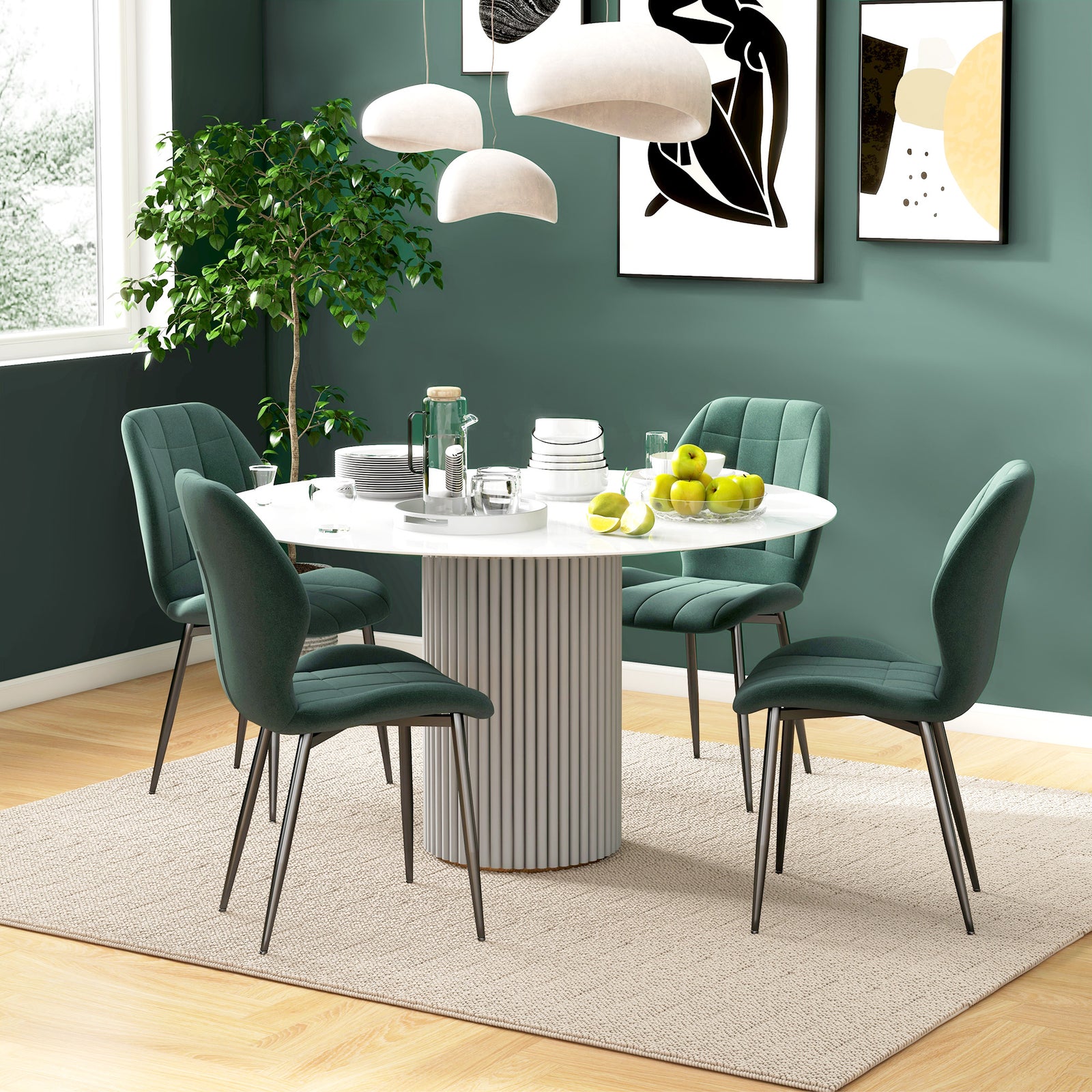 Dining Chairs Set Of 4, Flannel Upholstered Kitchen Chairs | Green