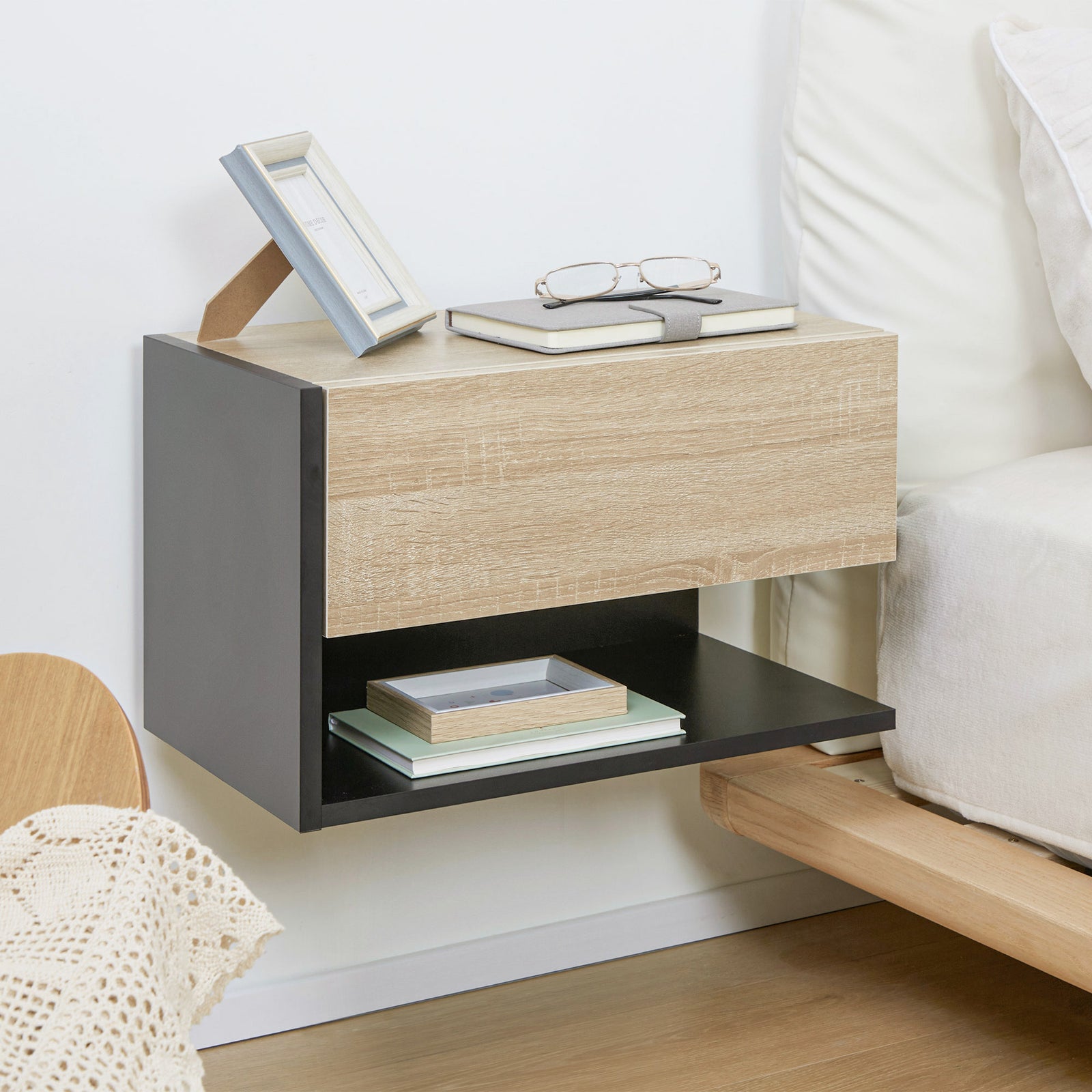 Modern Bedside Table Set Of 2 With Drawer And Shelf