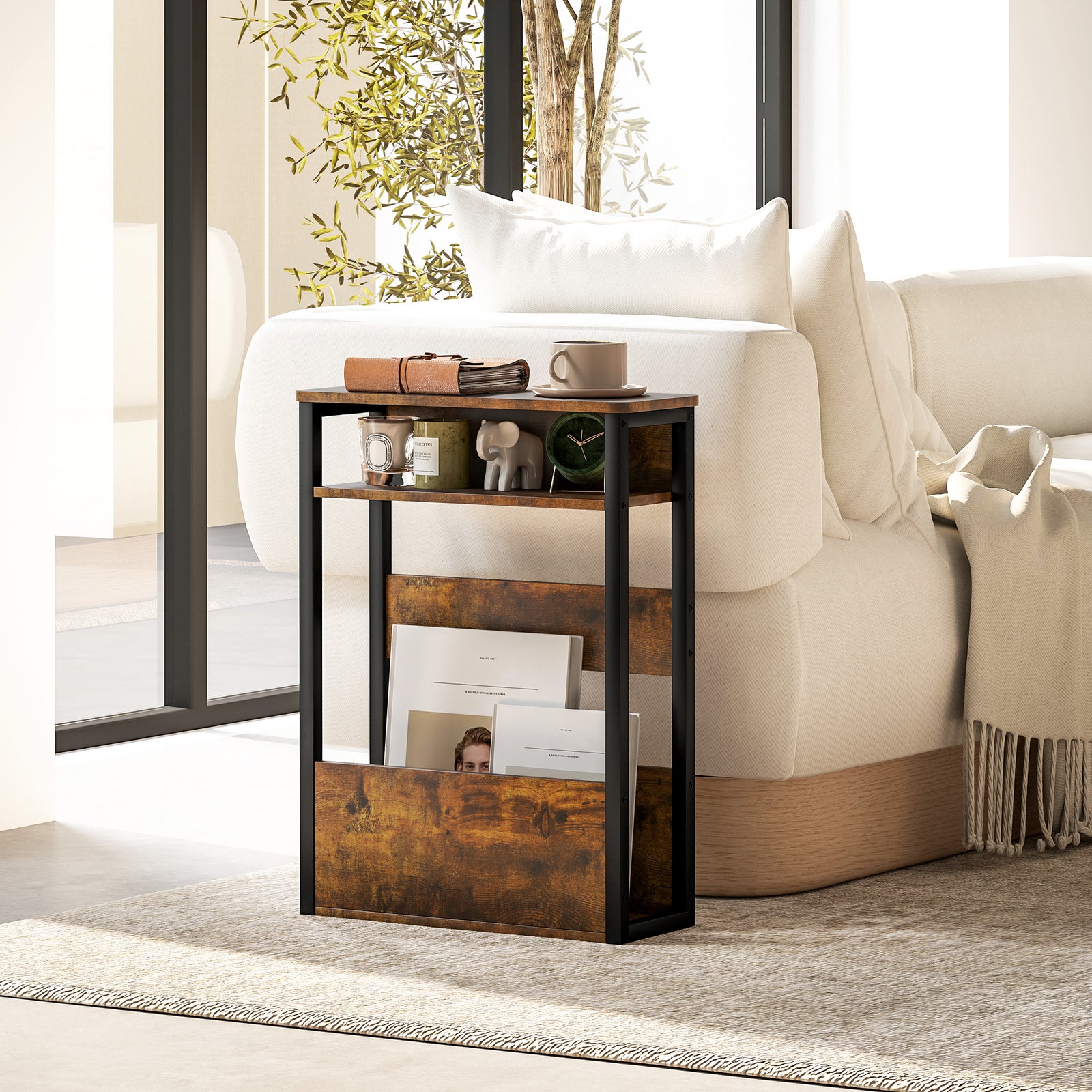 Narrow Side Table With Storage, Bedside End Table