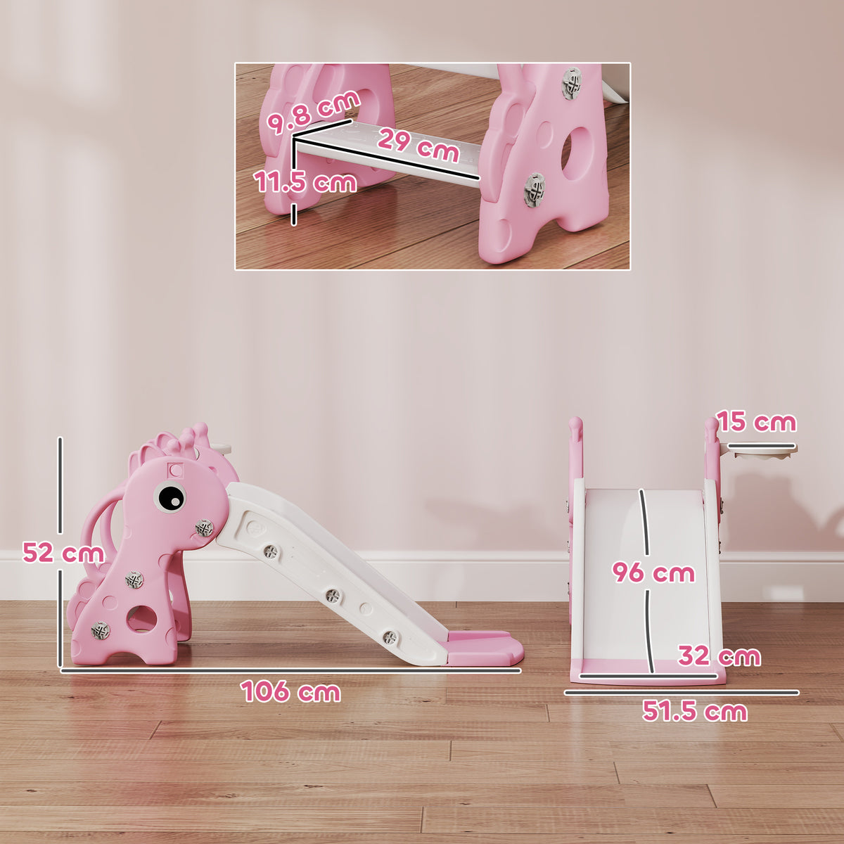 3 In 1 Kids Slide With Climber, Basketball Hoop And Ball | Pink