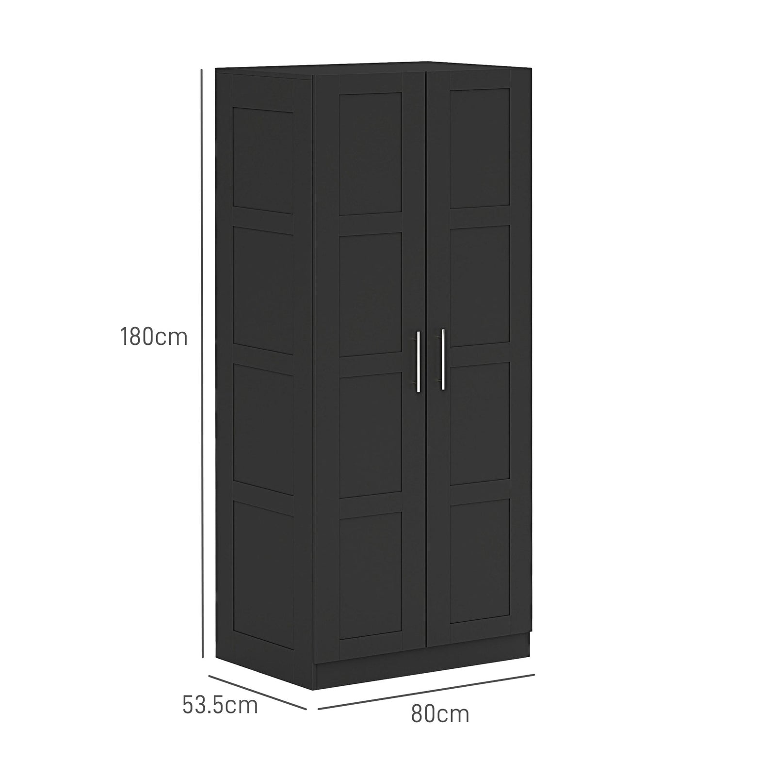 Wardrobe For Bedroom, Double Wardrobe With Hanging Rail | One Size | Black