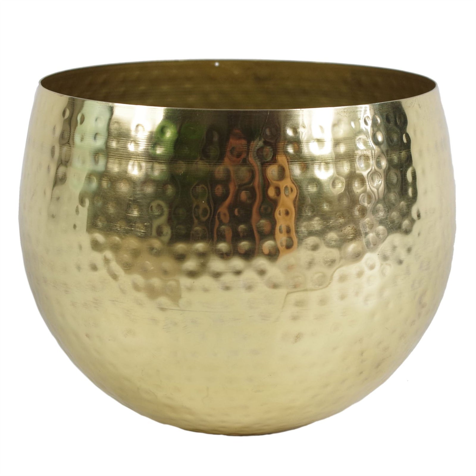 Large Metal Bowl 22 X 18cm Hammered Brass Gold Colour - Straight Edge