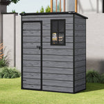 5x3ft Outdoor Plastic Storage Shed With Floor & Window, Lockable, Wood Grain Design