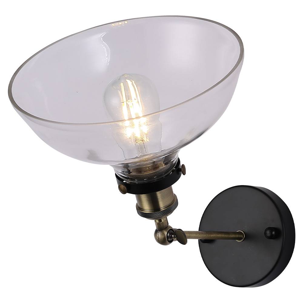 Industrial 1-light Armed Sconce With Clear Glass Shade