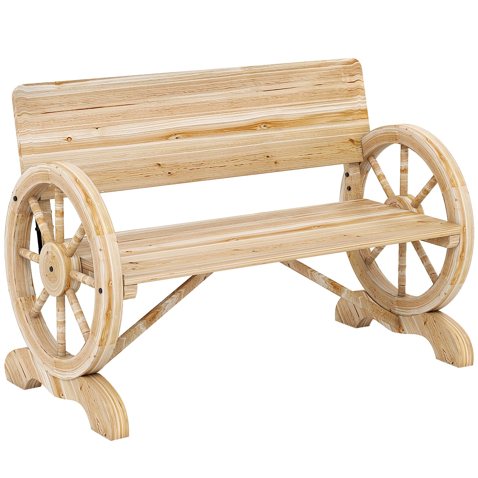 Outsunny Wooden Garden Bench Outdoor Loveseat With High Back, Natural Wood