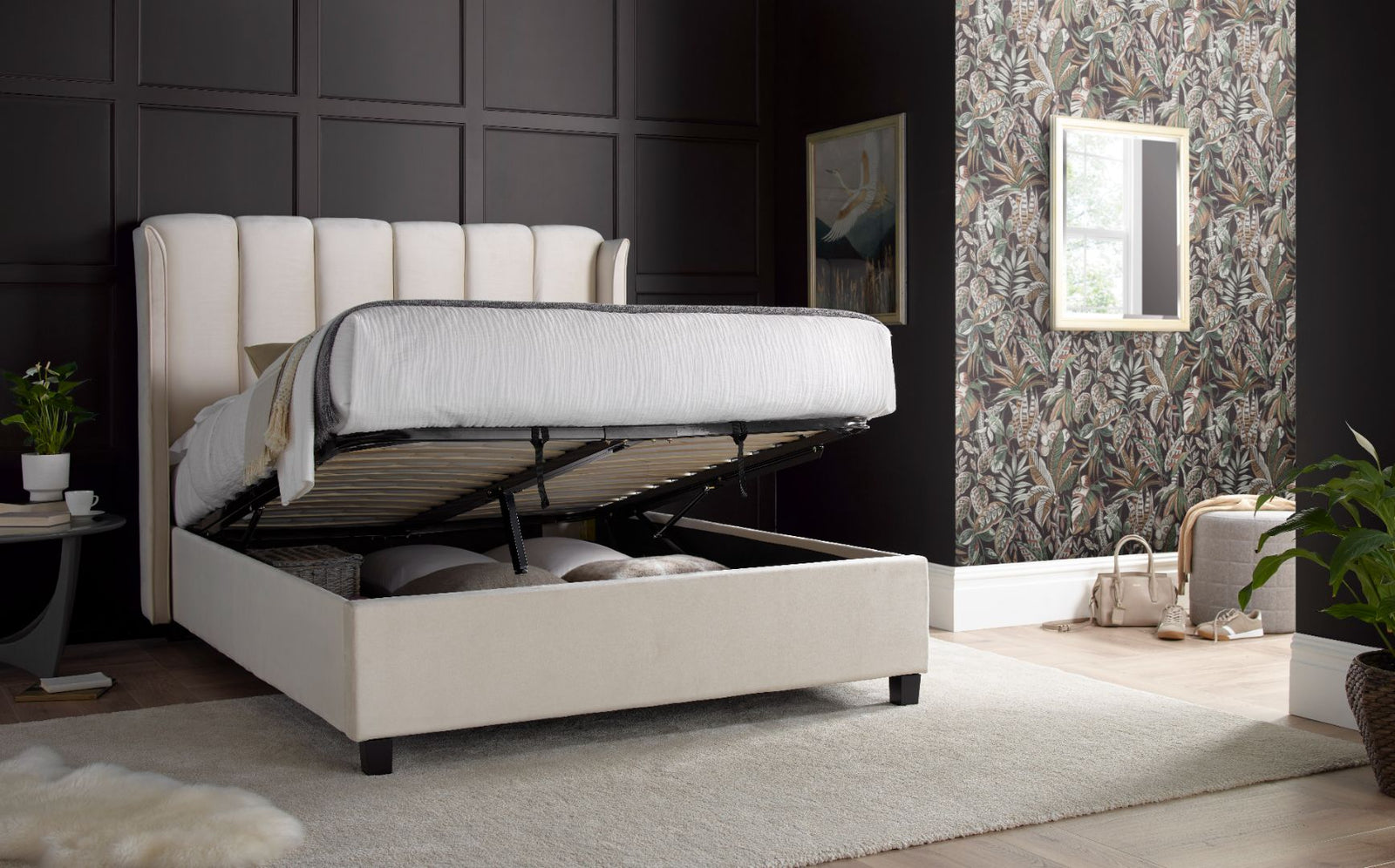 Aurora Velvet Ottoman Bed | Double | Natural