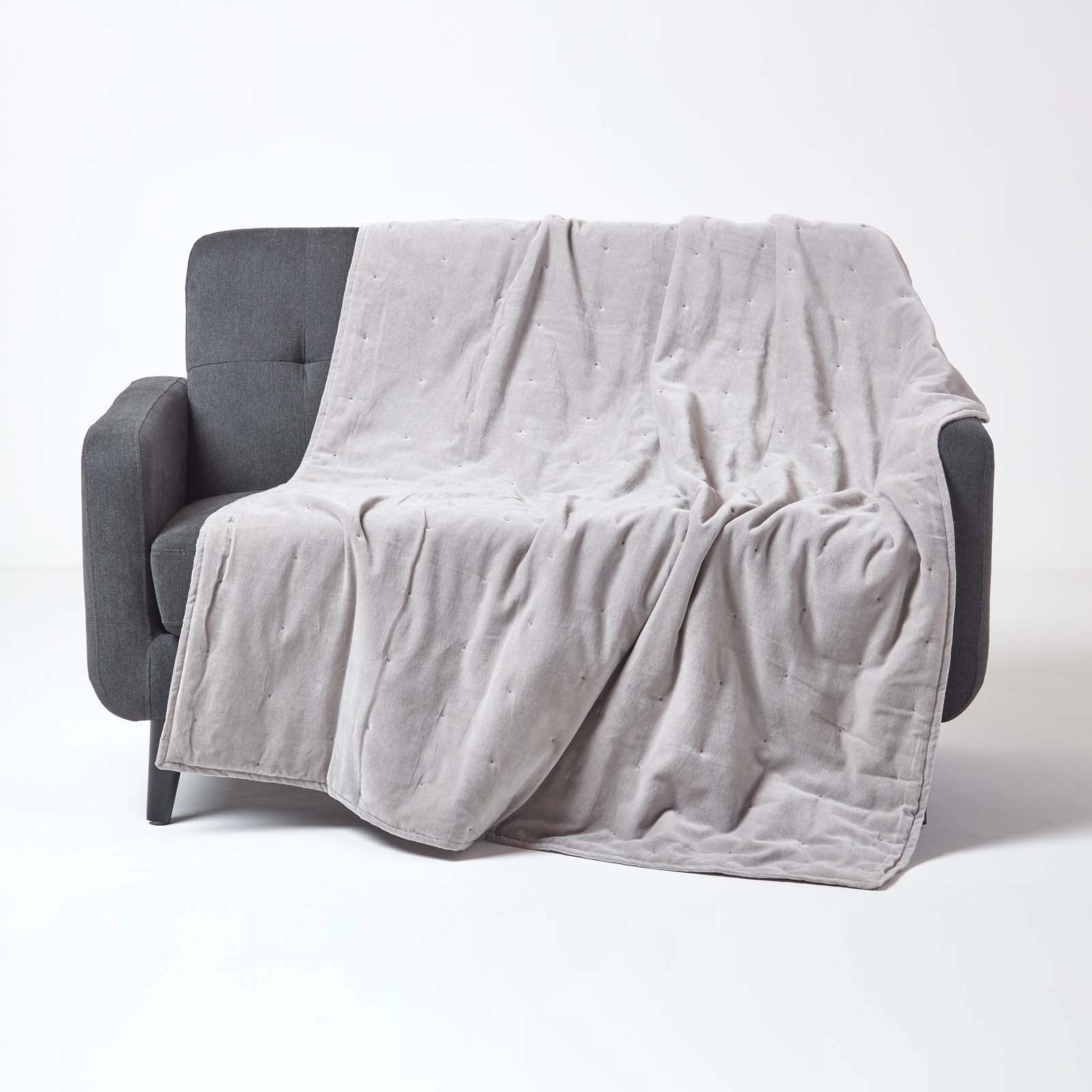 Velvet Cotton Quilted Throw | 125cm x 150cm | Light Grey