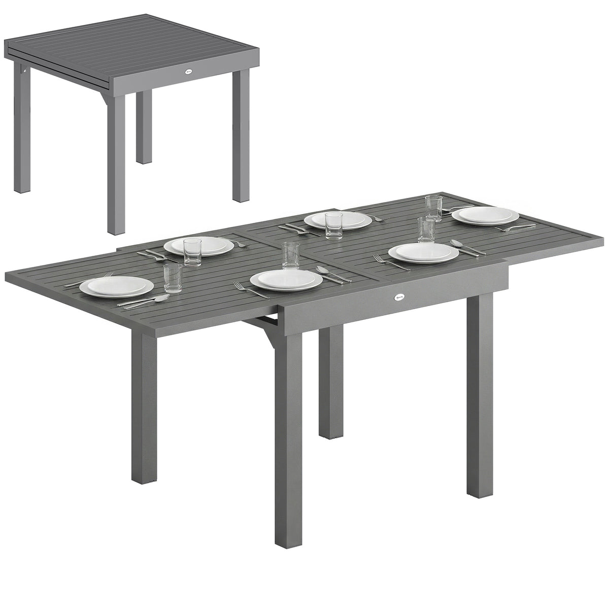 Extending Garden Table For 4-8, Aluminium Outdoor Table, Dark Grey