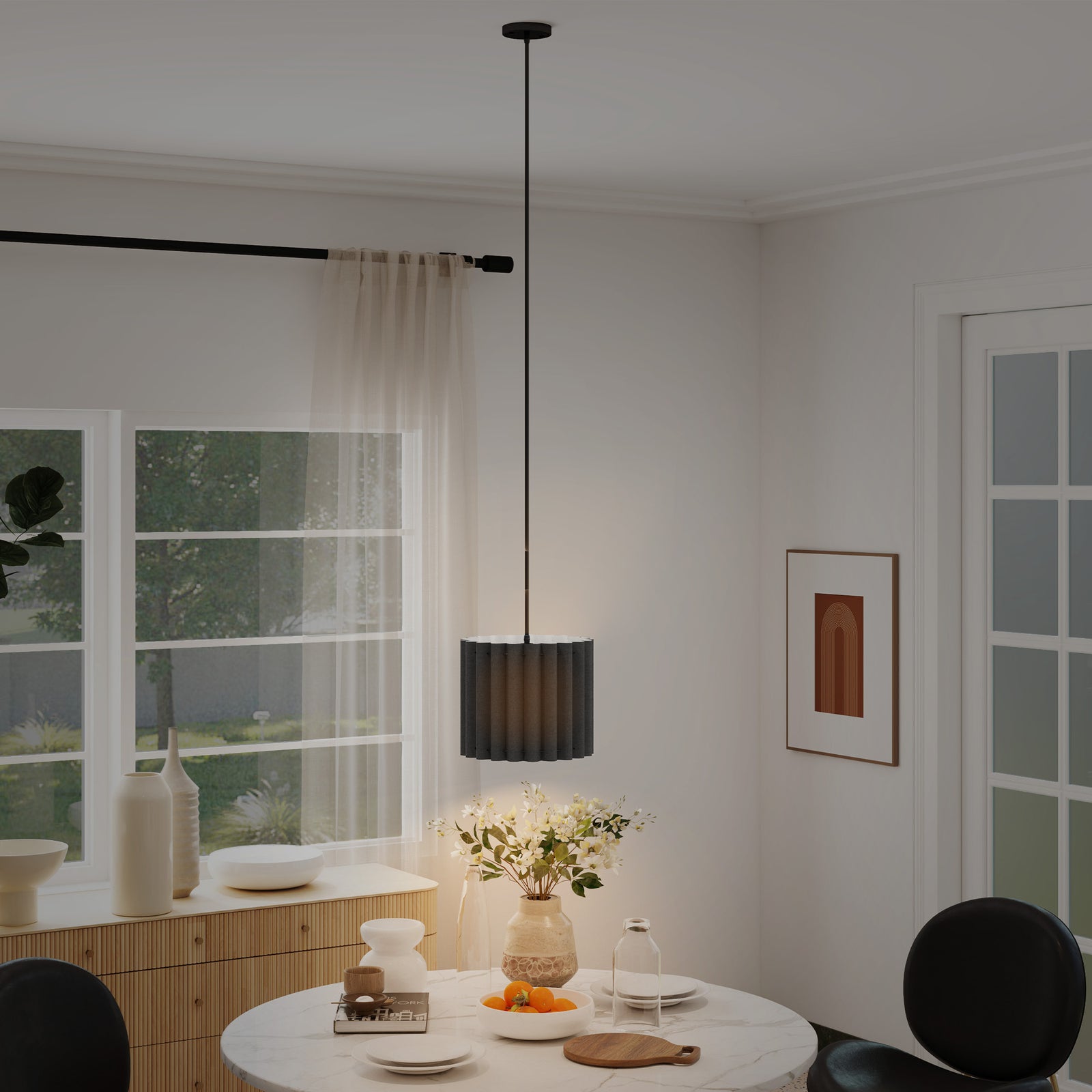 Linen Pendant Light, E27 Lampshade For Living Room, Bedroom | One Size | Black