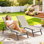 Sun Loungers For Garden Set Of 2 With Side Tray Table | Khaki